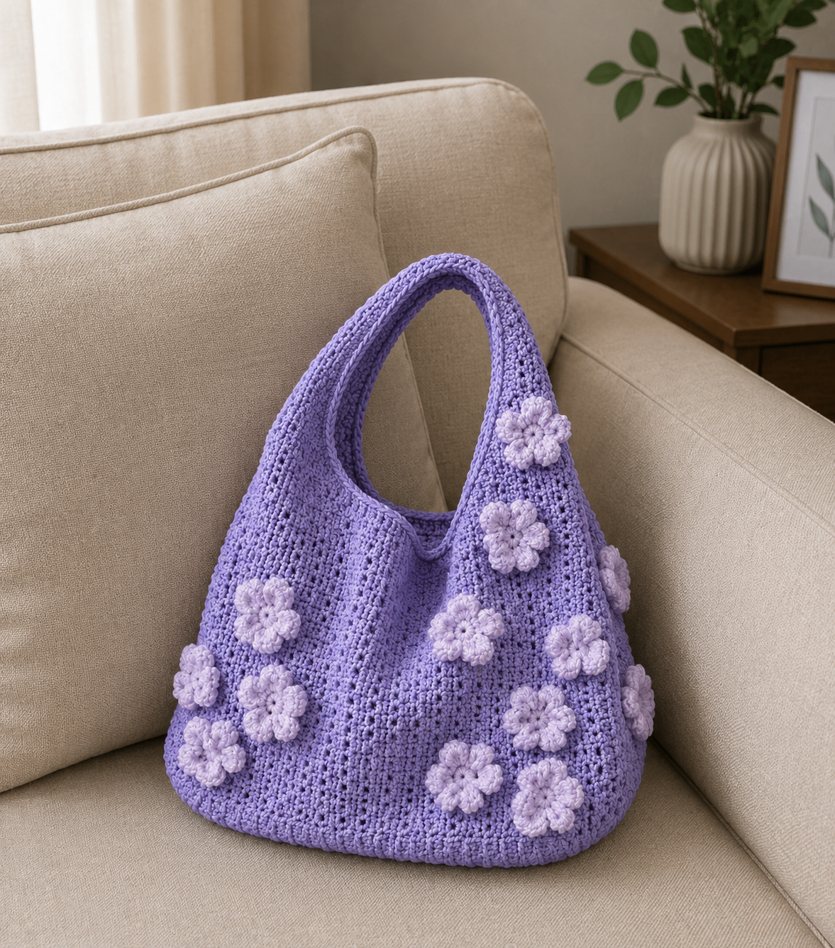 Purple crochet bag